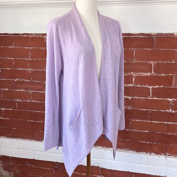 Eileen Fisher Petite Linen Blend Open Front Cardigan Lavender Natural Fiber - Picture 6 of 11